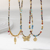 Date femmes 18K or PVD plaqué acier inoxydable poisson papillon pièce pendentif perle perle collier à breloques pour les femmes