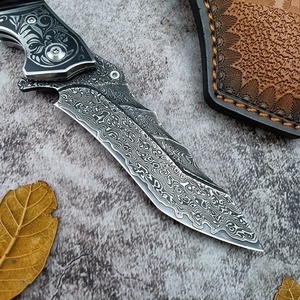 มีดพับ Damascus VG10 Core ระดับอุตสาหกรรม สำหรับกิจกรรมกลางแจ้ง กู้ภัย พกพา EDC ตั้งแคมป์ พร้อมปลอกหนัง - Product Image 4