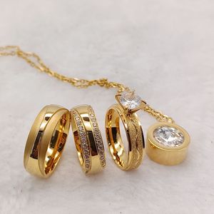Australia consorte alleanze in acciaio inox 24K oro placcato anelli Dubai anello nuziale promessa fidanzamento set da sposa ciondolo amore - Product Image 1