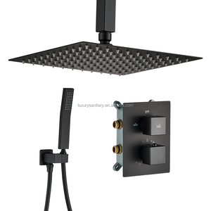 Juego de ducha termostática de techo cuadrado ennegrecido, sistema de baño en la pared, mezclador oculto de lluvia, accesorios de grifos de mano - Product Image 1