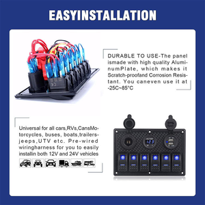 Panneau de commande 6 interrupteurs RGB à intensité variable pour bateaux et voitures, 12V 24V, indice IP53, 10A, avec boîtier de contrôle de circuit pour camping-car et bus - Product Image 4