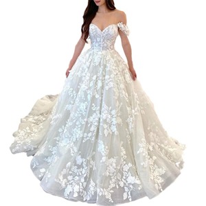 Off The Shoulder Wedding Dress Princess Waistline Sweetheart Neckline Ball Gown <b>White</b> <b>Lace</b> Applique Floral Print Bridal Gown - Product Image 4