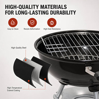 Barbecue portable à charbon avec grille émaillée et nano-revêtement, poignée résistante à la chaleur, ventilation réglable et chariot – Fumoir BBQ