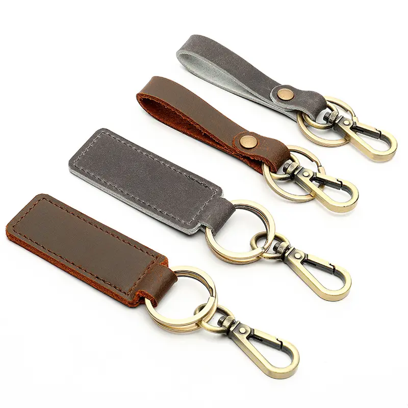 Cross border direct selling antique copper key ring automobile leather key chain activity small gift manual cowhide key chain