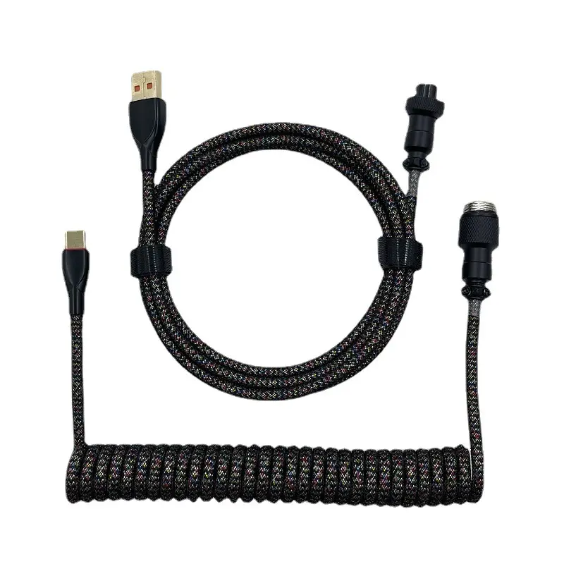 Custom Diy Aviator Connector Usb Type C Zinc Alloy Braided Coiled Cord Mechanical Keyboard USB C Cable With Aviator Connector