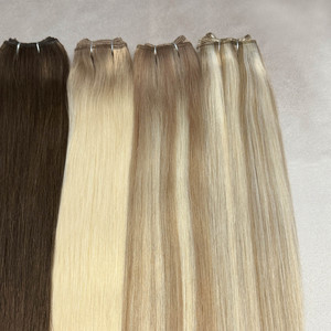 <b>Top</b> Grade Raw Virgin Slavic Human Hair Weft Double Drawn European Weft Hair Extensions Wholesale Bayalage Color Silk Straight - Product Image 6