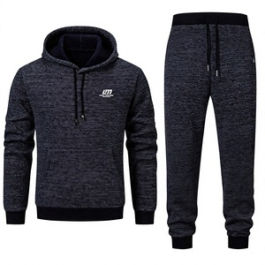 Survêtement à capuche pour homme, couleur unie, manches longues, sweat-shirt décontracté, pantalon de jogging, fermeture à cordon, respirant, 100% coton, léger - Product Image 1