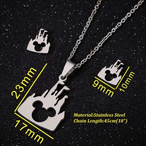 Ensemble de bijoux pour femmes, collier et boucles d'oreilles en acier inoxydable plaqué or 18 carats PVD, motif <span class=keywords><strong>Minnie</strong></span> Mouse et Mickey, sans ternissement - Product Image 3