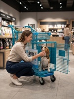 Chariot de courses robuste pour animaux de compagnie, 2 niveaux, en fil métallique, pour supermarché, avec cage inférieure sécurisée pour chiens, idéal pour les magasins de détail
