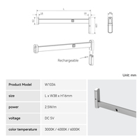Lampu Kabinet LED Sensor Gerak PIR, Pemasangan di Permukaan, Ramah Lingkungan, Aluminium, Bertenaga Baterai, Modern, untuk Kamar Tidur dan Lemari, 4000K