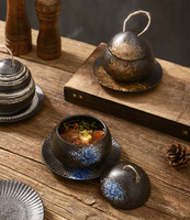 Tasse à ragoût en céramique de style japonais bol à soupe en céramique sous glaçure bol à vapeur bol à nouilles avec couvercle