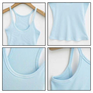 Camiseta sin Mangas <span class=keywords><strong>de</strong></span> Punto Acanalado para <span class=keywords><strong>Mujer</strong></span> con Logotipo Personalizado, Color Sólido, Corte Ajustado, Cuello en U, Ligera, Transpirable, Elástica, <span class=keywords><strong>de</strong></span> Algodón, Informal - Product Image 3