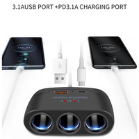 3-in-1 Auto-Ladeadapter Zigarettenanzünder Mehrfachsteckdose Doppel-USB-Stromverteiler Innenraumteile