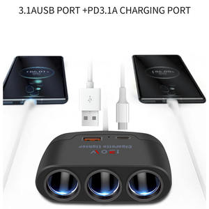 Adaptateur de chargeur de <span class=keywords><strong>voiture</strong></span> 3-en-1, allume-cigare, multiprise, répartiteur de <span class=keywords><strong>prise</strong></span> cigare, double USB, distributeur d'alimentation, pièces intérieures - Product Image 2