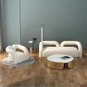 Divano Nordico di Lusso Leggero per Piccole Famiglie, Moderno e Semplice, in Flanella Bianca, per Soggiorno, Salone di Bellezza e Negozio di Abbigliamento - Product Image 4