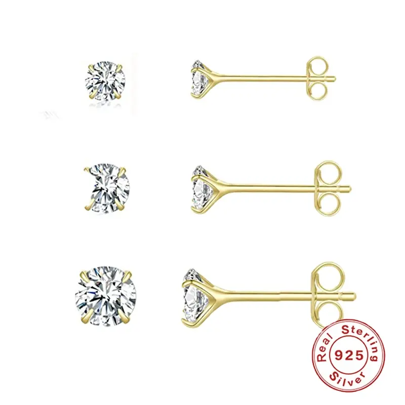 Fashion Jewelry Women Mini Diamond 925 Sterling Silver Stud Earring Set