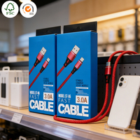 Cable de Datos Tipo-C PD de 20W con Caja de Empaque Ecológica de Materiales Reciclados, Impermeable, de Alta Gama, Personalizable en Tamaño y Color