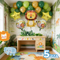 Balon Foil Bulat Lima Buah Custom, Dicetak UV Tema Pesta Hutan untuk Dekorasi Ulang Tahun Dewasa
