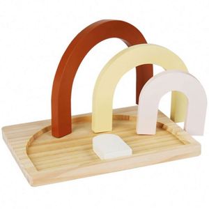 Rompecabezas de madera natural para bebés, juguete creativo con forma de arco, bloques apilables de arcoíris de madera seguros - Product Image 6