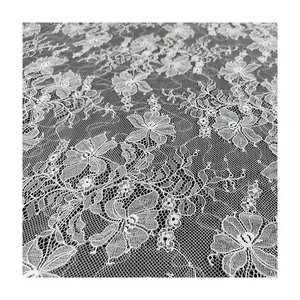 Wholesale nigeria sheer Floral jacquard bridal shirt white polyester voile tulle lace sequin fabric for dress sequins