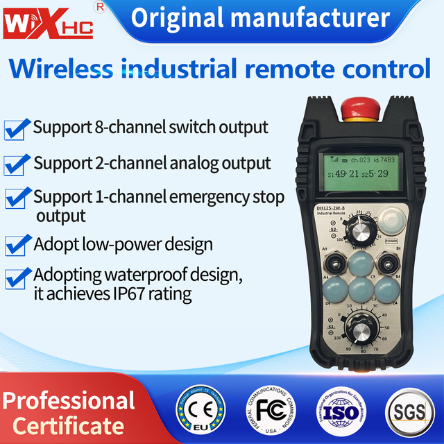 XHC DH12ST-2W-8K Industrial Wireless Remote Control Handwheel 2 Analog Output 8 Way Switch Radio Controller for Inverter Motor