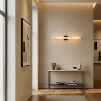 Applique murale LED minimaliste aspect marbre, acier inoxydable brossé, abat-jour en albâtre, CRI 95 élevé, blanc chaud 3500K, garantie 3 ans