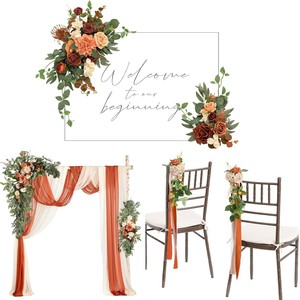 Ensemble de guirlande suspendue de fleurs de banc d'allée de huit pièces fleurs artificielles en soie pour la cérémonie de mariage - Product Image 1