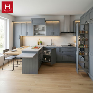 HAPPY HOUSES - Juego de Muebles de Cocina Modernos de Madera Gris Estilo Shaker con Mesa de Comedor Retráctil y Muebles de Esquina Giratorios Magic Corner - Product Image 1