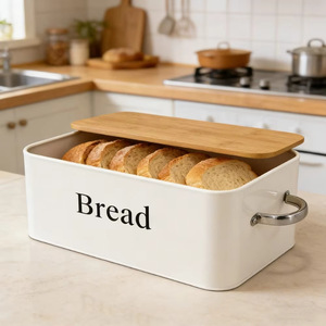 Boîte de rangement pour pain en métal GJF 10-20L avec couvercle en bambou pour usage en cuisine - Product Image 1