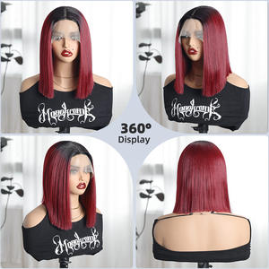 Perruque à lacet frontal de qualité supérieure en gros 13*4*<span class=keywords><strong>1</strong></span>, perruque courte bob rouge ombrée droite, longueur épaule, pour femmes - Product Image 6