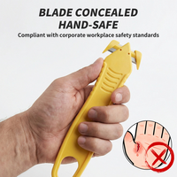 Cutter de sécurité personnalisé jaune en plastique avec crochet pour la découpe de rubans et de films, à usage unique