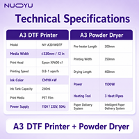 Machine d'impression de t-shirts A3, imprimante de transfert DTF 30 cm XP600 CMYK avec encre blanche et sécheur à poudre pour vêtements personnalisés