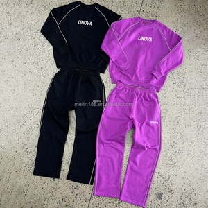 Custom 100% Cotton Crew Neck <b>Sweater</b> and Sweatpants <b>Set</b> 3m Reflective Stripe Sweatsuit Jogging <b>Set</b> Design Tracksuit Manufacturer - Product Image 1