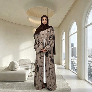 Popular Printed Open Abaya Muslim Women Modest Long Sleeve Abaya Dubai Style Kaftan with <b>Pockets</b> 1498# - Product Image 2