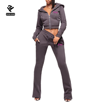 F5604 Ensemble d'Été Personnalisé Logo Basiques Femme: Sweat à Capuche Court Zippé, Veste et Pantalon de Survêtement Deux Pièces Vêtements