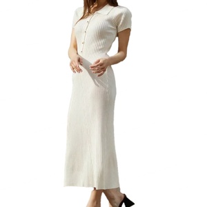 เดรสไหมพรมทรงเอเข้ารูป แขนสั้น ปกเสื้อ กระดุมแถวเดียว สไตล์ลำลองเรียบง่าย สำหรับฤดูใบไม้ร่วง รุ่นใหม่ รับผลิตตามสั่ง ขายส่ง - Product Image 1