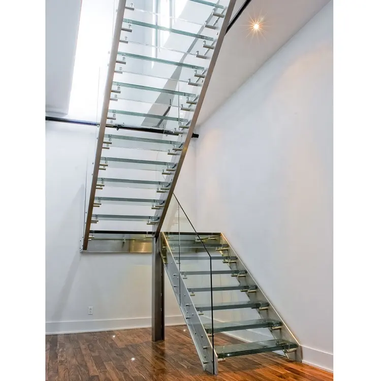 Straight attic staircase staircase design with solid wood treads indoor used U shaped staircase