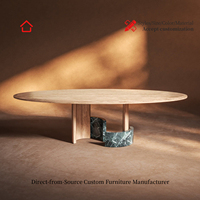 Table à manger ronde en bois massif d'Amérique du Nord, design italien moderne, luxe léger, personnalisable, plateau en marbre, pour villas et restaurants