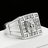 Bague de luxe pour hommes en argent 925 plaqué or avec zircone pavée, tête de lion pour rappeurs