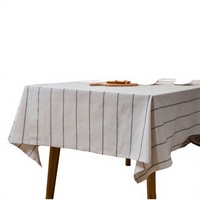 Nappe de table d'extérieur moderne en coton et lin tissé à rayures blanches et noires, imperméable et résistante à l'huile