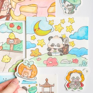 Libro de Colorear Portátil de Papel con Diseño de Panda Multicolor en Acuarela, 24 Páginas, 21x21cm, para Niños, Álbum de Dibujo para Jardín de Infancia - Product Image 4