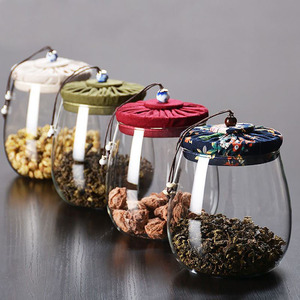 600ml 20oz High Borosilicate Glass Storage Jars Food Tea Spice Storage Jar Glass with Fabric Lid Vintage Style