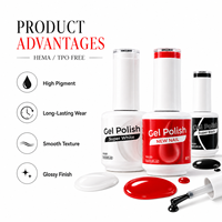 Vernis Gel UV LED Super Blanc Rouge Noir Sans HEMA Sans TPO de Haute Qualité pour Nail Art, Vente en Gros Usine, 15ml