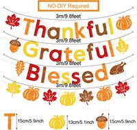 Bannière scintillante « Thankful Grateful Blessed » avec feuilles d'érable, citrouille, dinde, guirlande murale colorée pour la cheminée, pour l'automne et Thanksgiving