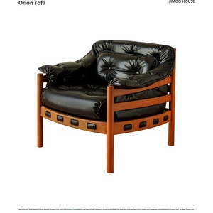 Canapé paresseux <span class=keywords><strong>en</strong></span> bois massif de style Old Money du milieu du siècle - <span class=keywords><strong>Fauteuil</strong></span> rétro rembourré <span class=keywords><strong>en</strong></span> <span class=keywords><strong>cuir</strong></span> huilé - Product Image 6
