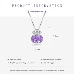Latest Trending Jewelry <b>Copper</b> 10*12mm Oval Cut Cubic Zirconia Purple Pendant <b>Necklace</b> Rings Jewellery Set For Women - Product Image 2