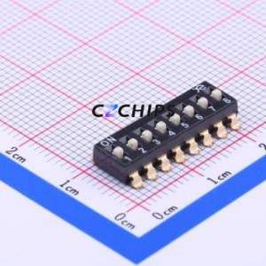 DSIC08LSGET DIP Switch SMD-16P,6x20.3mm Switch Flat Toggle, Raised Type Single Pole Single Throw 8 2.54mm - Product Image 1