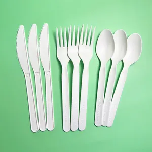 Cpla Bộ đồ ăn bộ thân thiện với môi PLA bền dao muỗng nĩa với khăn ăn cpla compostable dao kéo