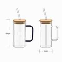 Gelas Kopi Tahan Panas, Cangkir Teh, Cangkir Dessert, Cangkir Air, Mug Minum dengan Tutup Bambu dan Sedotan