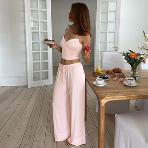 Conjunto de Dos Piezas Estilo Coreano con Tirantes y Pantalones Anchos, Estilo Europeo y Americano, Cómodo para el Verano - Product Image 1